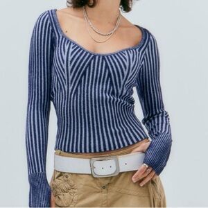 Urban Outfitters Blue Striped Phoebe Sweater